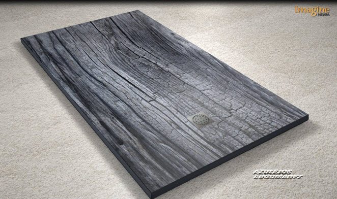 Plato de ducha extraplano madera vieja azul